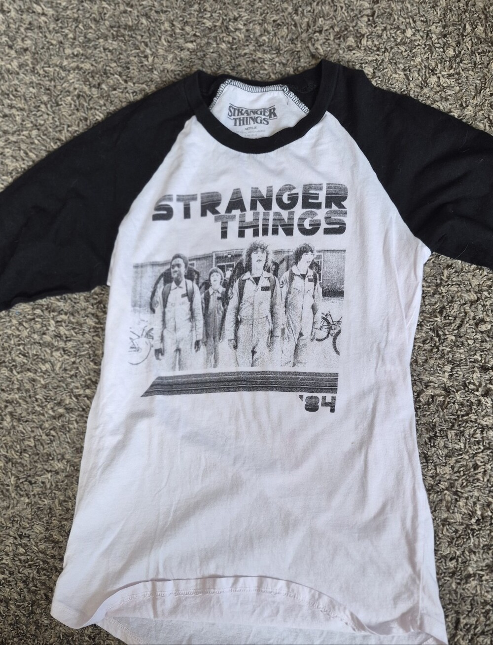 Netflix Stranger Things Kids Raglan Tee - Black & White Graphic